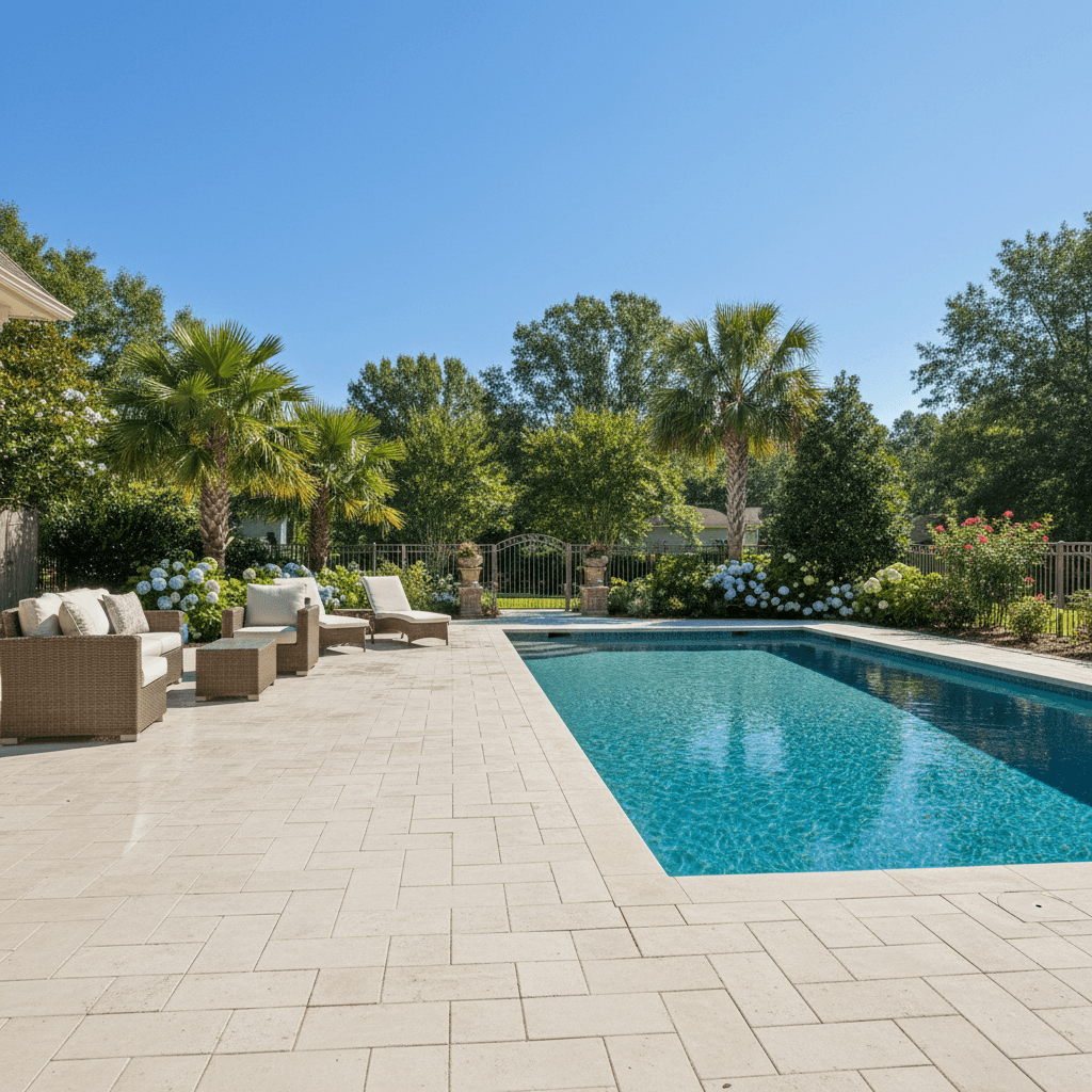 Patio and pool area after professional cleaning service